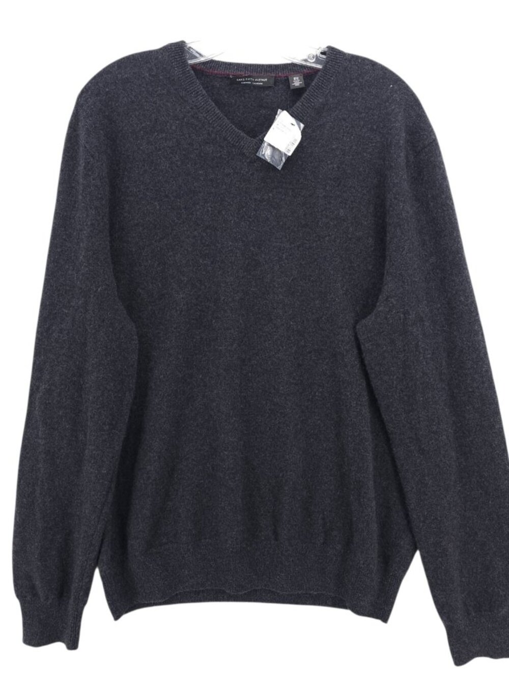 NEW SAKS FIFTH AVENUE Men's 100% Cashmere V-Neck  Sweater Charcoal Heather XL